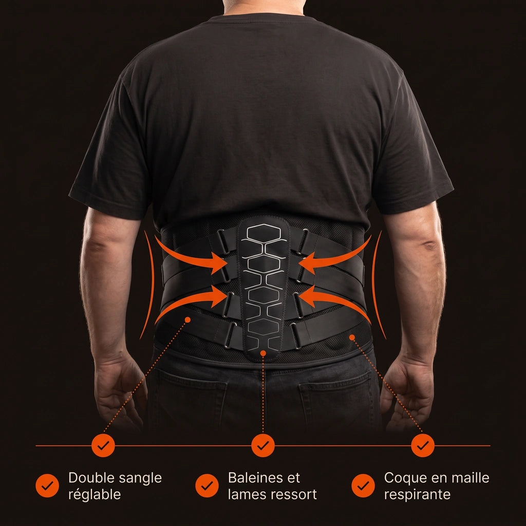 Ceinture lombaire moto portée, vue de dos