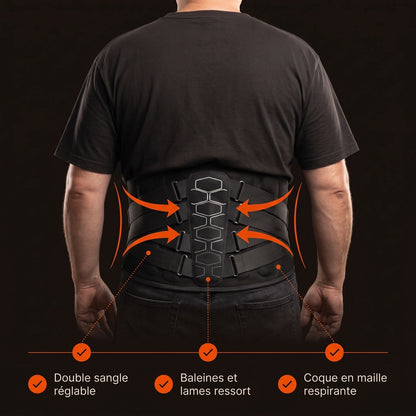 Ceinture lombaire moto portée, vue de dos