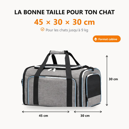 Dimensions du sac : 45 x 30 x 30 cm, pour les chats jusqu'à 9 kg