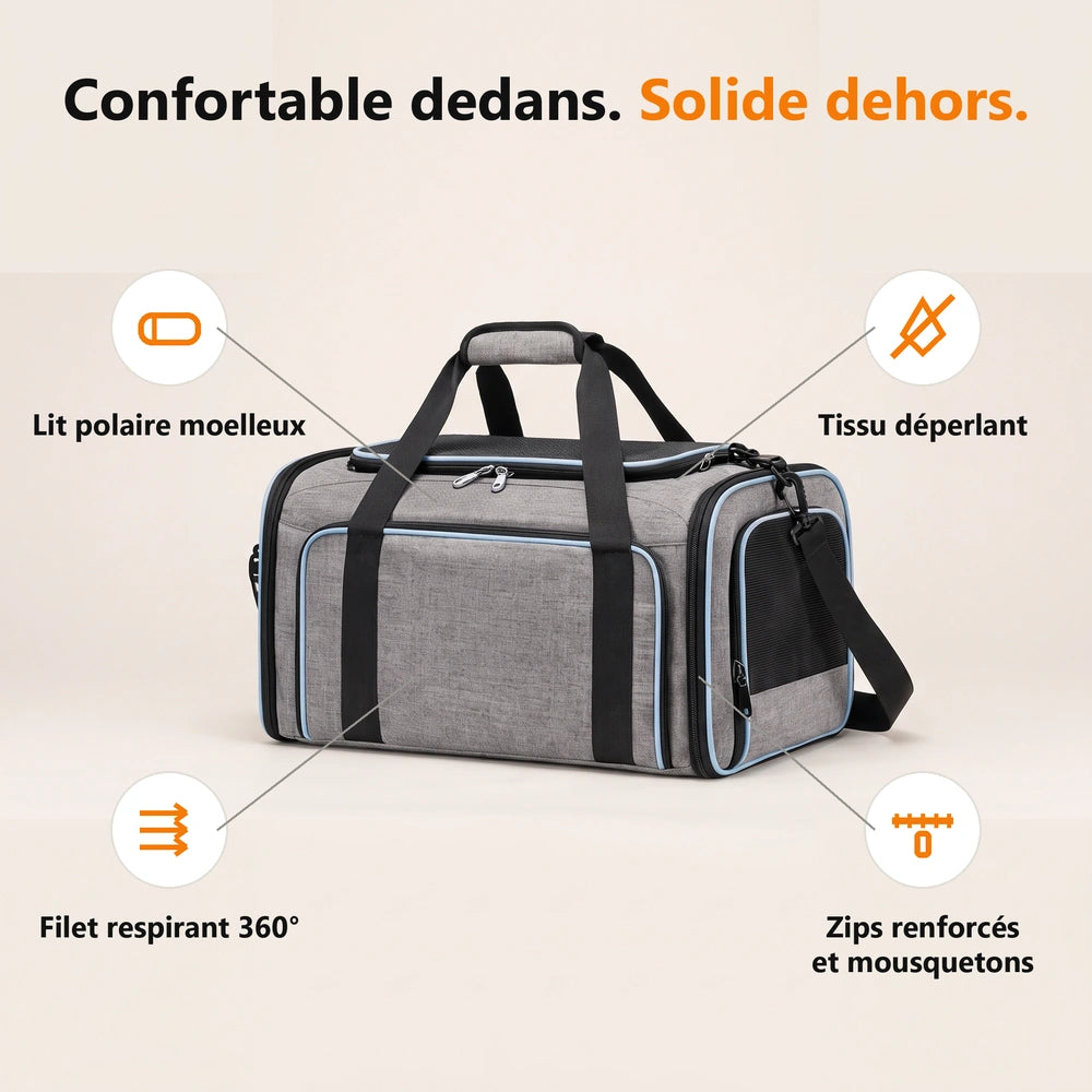 Lit polaire, tissu déperlant, filet respirant 360 degrés, zips renforcés