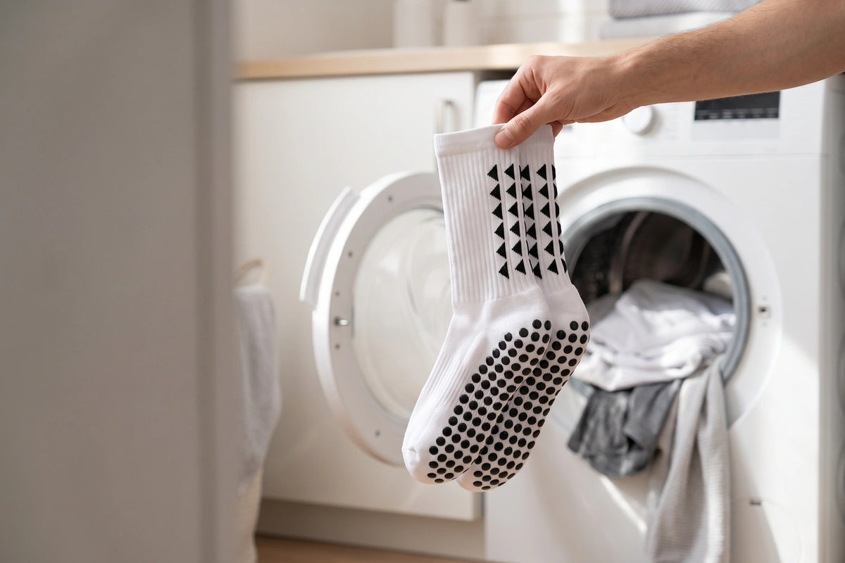Chaussette Grip Pro sortie de la machine à laver, picots intacts